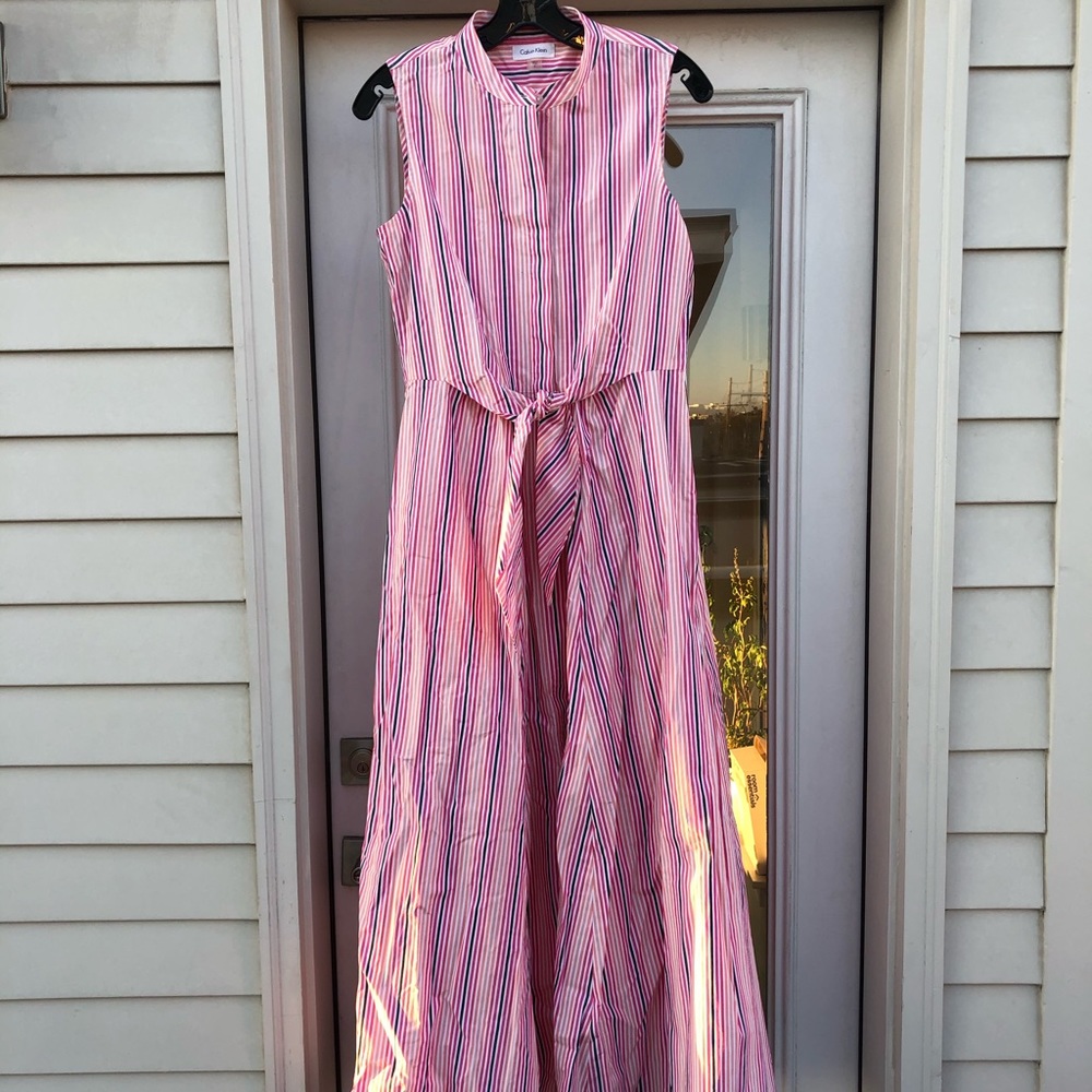 Calvin Klein striped midi shirt dress